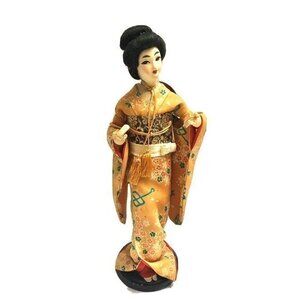 Japanese Nishi Cloth Geisha Doll 11” On Wood Stand